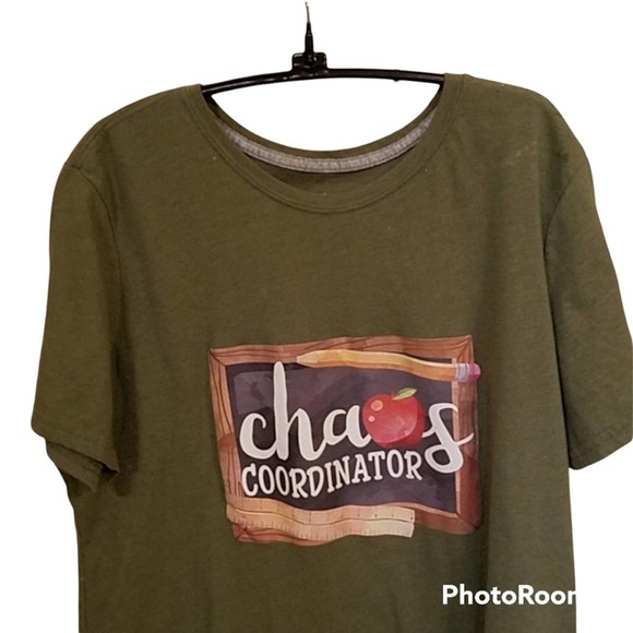 Time and Tru Top Graphic Teacher Chaos Coordinator T-Shirt Green - Picture 2 of 4